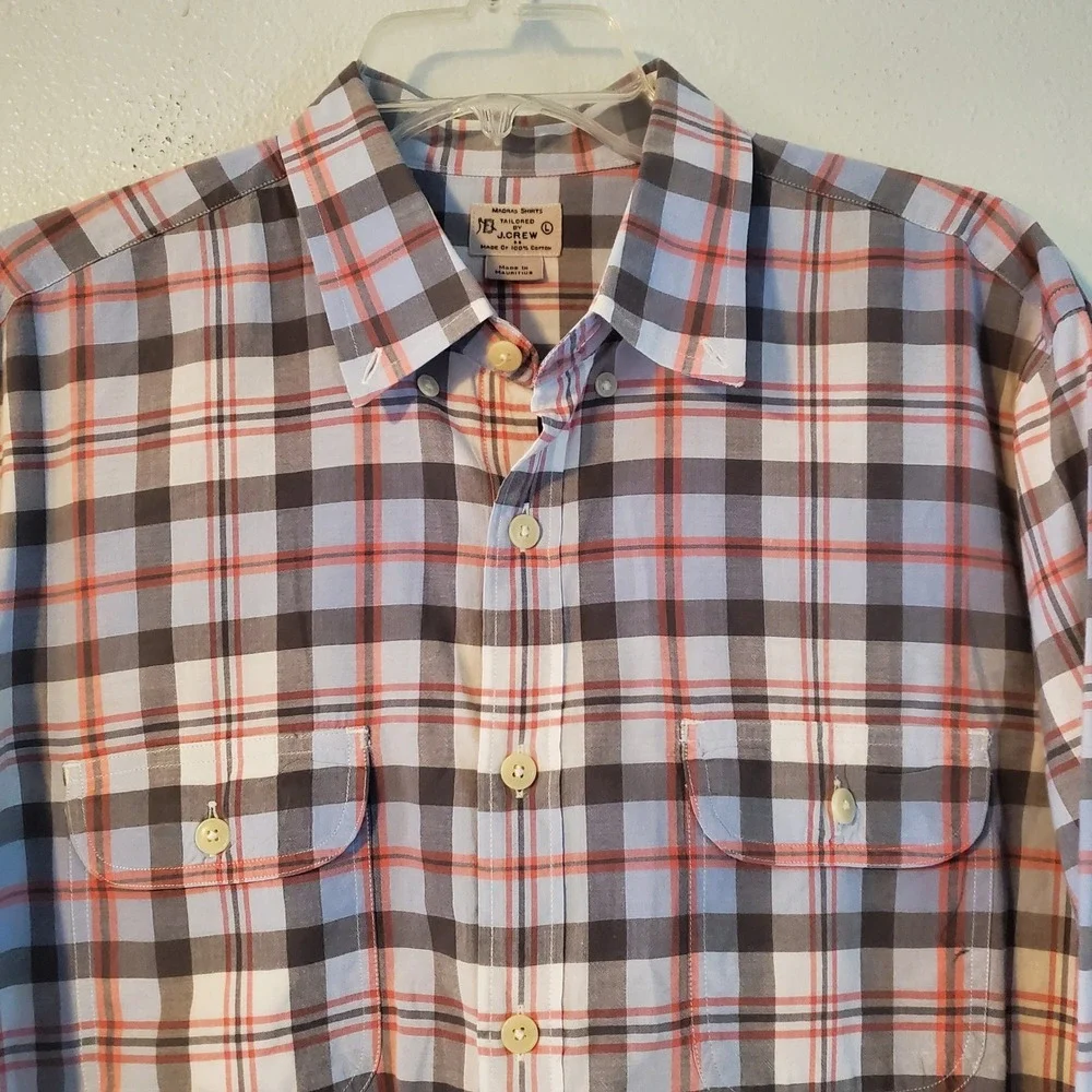 J.Crew Madras Shirts Tailored Fit Plaid Button Down Long Sleeve‎ Men's Large